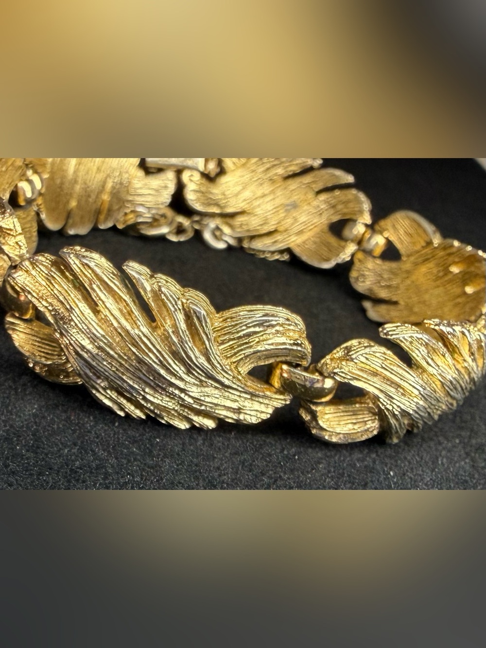 Signed Monet Gold Textured Leaf Bracelet